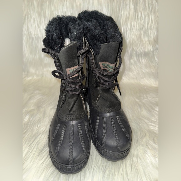Sorel Winter Snow Boots Women's Size 6 Black Suede Rubber Faux Fur - Picture 5 of 6